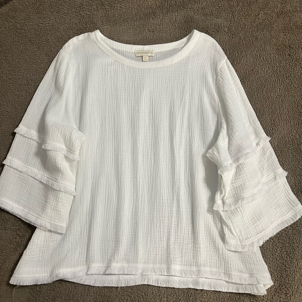 Cynthia Rowley White Ruffled Sleeve Top